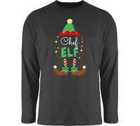 Langarmshirt Herren Langarm Shirt - Weihnachten - Chef Elf mit Wunschtext Text I Weihnachtself I Weihnachtsmotiv - 3XL - Schwarz - elfe weihnachtsshirts Longsleeve weinachts Elfen Tshirt