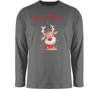Langarmshirt Herren Langarm Shirt - Weihnachten Geschenke Bekleidung - Merry Christmas Rentier I Elch - M - Dunkelgrau - t-Shirts weihnachtsoutfit weihnachtsmotiv elk Tshirt Weihnachts t männer