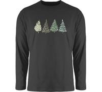 Langarmshirt Herren Langarm Shirt - Weihnachten Geschenke Christmas Bekleidung - Weihnachtsbäume - L - Schwarz - weihnachtsshirt Lange arm weihnachtsoutfit weihnachtsmotiv Tannenbaum Longshirt