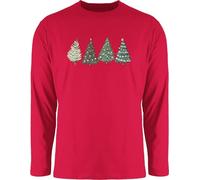 Langarmshirt Herren Langarm Shirt - Weihnachten Geschenke Christmas Bekleidung - Weihnachtsbäume - XXL - Rot - weihnachtsshirt Lange arm weihnachtsoutfit weihnachtsmotiv Tannenbaum Longshirt