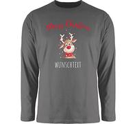 Langarmshirt Herren Langarm Shirt - Weihnachten Geschenke - Merry Christmas Rentier mit Sternen - M - Dunkelgrau - Weihnachts weihnacht Longsleeve weihnachtsshirt weihnachtliche männer