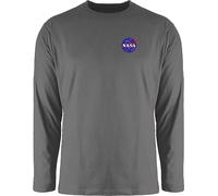 Langarmshirt Herren Langarm Shirt - Weltall - NASA Logo Space X Merchandise Weltraum - L - Dunkelgrau - Long Sleeve Motiv Tshirt t-Shirt Men's Men Long-Sleeve for Baumwolle