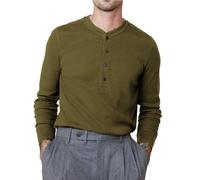 Langarmshirt Herren Longsleeve Henley Hemd Herren Langarm T Shirt Baumwolle Longshirt mit Knopfleiste Slim Fit Tops Mode Longsleeve Herbst Freizeithemd Business Herrenhemden B Army Green XXL