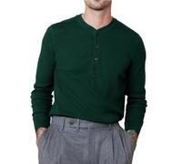 Langarmshirt Herren Longsleeve Henley Hemd Herren Langarm T Shirt Baumwolle Longshirt mit Knopfleiste Slim Fit Tops Mode Longsleeve Herbst Freizeithemd Business Herrenhemden B Green M