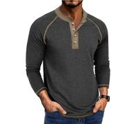 Langarmshirt Herren Sommer Longsleeve Henley Shirt Langarm Casual Regular Slim Fit Tops Für Männer Longshirt Muscle Bequem Oberteile Basic Pullover Mit Knopfleiste Vintage Freizeithemd B Dark Gray S
