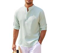 Langarmshirt Herren Sport Oktoberfest Hemd Vintage Einfarbig Button Down Henley Shirt Mit Stehkragen Oversized T-Shirts Gym Clothes Men Fitness Kleidung (Minzgrün,L)