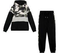 Langarmshirt & Hose BONPRIX "Sweatshirt & Jogginghose", Jungen, Gr. 164/170, schwarz (schwarz bedruckt), Sweatware, Obermaterial: 100% Baumwolle. Besatz: 95% Baumwolle, 5% Elasthan. Einsatz: 85% Baumw