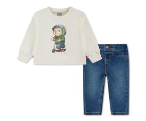 Langarmshirt & Hose LEVI'S KIDS "LVB LS & DENIM PANT SET", Jungen, Gr. 9M74, blau (levi's egret), Jersey, Obermaterial: 60% Baumwolle, 40% Polyester. Obermaterial 2: 70% Baumwolle, 28% Polyester, 2% E