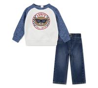 Langarmshirt & Hose LEVI'S KIDS "LVB SNIT MOTO CREW,DENIM", Mädchen, Gr. 12M (80), big dipper, Sweatware, Obermaterial: 60% Baumwolle, 40% Polyester. Obermaterial Hose: 64% Baumwolle, 26% Polyester, 8