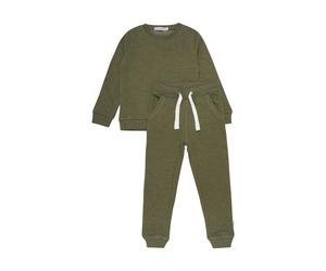 Langarmshirt & Hose MINYMO "Langarmshirt & Hose MISweat", Mädchen, Gr. 98, grün (schwarz olive), Web, Obermaterial: 60% Baumwolle CO. 40% Polyester PES., KOB Set-Artikel (40801908-98) schwarz olive