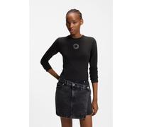 Langarmshirt HUGO BLUE "Daliriee", Damen, Gr. S (36), schwarz 001, Single Jersey, Obermaterial: 94% Baumwolle, 6% Elasthan, unifarben, figurbetont taillenbedeckt, Rundhals, abgesteppte Kante, Shirts L