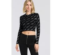 Langarmshirt HUGO BLUE "Soiler", Damen, Gr. M, open miscellaneous 976, Rippstrick, Obermaterial: 55% Viskose, 43% Polyamid, 2% Elasthan, bedruckt, figurbetont bauchfrei, Rundhals, Shirts Langarmshirt,