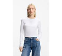 Langarmshirt HUGO BLUE "Daliriee", Damen, Gr. XXL (44), weiß 100, Single Jersey, Obermaterial: 94% Baumwolle, 6% Elasthan, unifarben, figurbetont taillenbedeckt, Rundhals, abgesteppte Kante, Shirts La