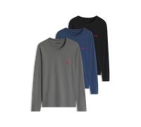 HUGO Regular Fit Langarmshirt aus reiner Baumwolle im 3er-Pack in Mittelgrau, Größe M
