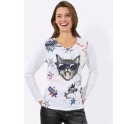 Langarmshirt INSPIRATIONEN "Langarm-Shirt", Damen, Gr. 36, weiß (marine, weiß, bedruckt), 100% Baumwolle, bedruckt, gemustert, mehrfarbig, Rundhals, Shirts Langarmshirt (21991002-36) marine, weiß, bed