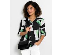 Langarmshirt INSPIRATIONEN "Modal-Baumwoll-Shirt", Damen, Gr. 44, bunt (schwarz, apfel, gemustert), 50% Baumwolle, 50% Modal, gemustert, V-Ausschnitt, Shirts Langarmshirt (34047406-44) schwarz, apfel,