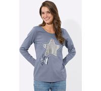 Langarmshirt INSPIRATIONEN "Rundhals-Shirt", Damen, Gr. 54, taubenblau, 100% Baumwolle, gemustert, mehrfarbig, Rundhals, Shirts Langarmshirt (73356966-54) taubenblau