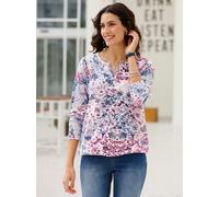 Langarmshirt INSPIRATIONEN "Shirt", Damen, Gr. 48, blau (rauchblau, rosenquarz, bedruckt), 50% Baumwolle, 50% Modal, geblümt, gemustert, mehrfarbig, Rundhals, Shirts Langarmshirt (76916008-48) rauchbl