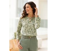 Langarmshirt INSPIRATIONEN "Shirt", Damen, Gr. 48, bunt (lindgrün, zitrone, bedruckt), 72% Polyester, 28% Viskose, geblümt, gemustert, mehrfarbig, V-Ausschnitt, Shirts Langarmshirt (58000602-48) lindg