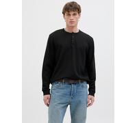 Langarmshirt JACK & JONES "JJEDOVER HENLEY LS TEE NOOS", Herren, Gr. XS, schwarz, Jersey, Obermaterial: 98% Polyester, 2% Elasthan, unifarben, relaxed fit hüftbedeckend, Rundhals, Shirts (44974902-XS)