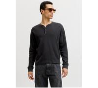 Langarmshirt JACK & JONES "JORCHAMBERI HENLEY LS TEE", Herren, Gr. S, schwarz, Jersey, Obermaterial: 70% Baumwolle, 30% Polyester, unifarben, regular fit normal, Rundhals, Shirts Langarmshirt, Baumwol
