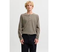 Langarmshirt JACK & JONES "JPRBLUAARON LS HENLEY TEE", Herren, Gr. L, braun (crocodile), Jersey, Obermaterial: 97% Baumwolle, 3% Polyester, unifarben, regular fit normal, Rundhals, Shirts Langarmshirt