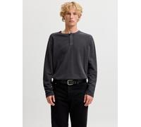 Langarmshirt JACK & JONES "JPRBLUAARON LS HENLEY TEE", Herren, Gr. M, grau (schwarz navy), Jersey, Obermaterial: 97% Baumwolle, 3% Polyester, unifarben, regular fit normal, Rundhals, Shirts Langarmshi