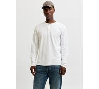 Langarmshirt JACK & JONES "JPRBLUAARON LS HENLEY TEE", Herren, Gr. S, weiß (hellweiß), Jersey, Obermaterial: 97% Baumwolle, 3% Polyester, unifarben, regular fit normal, Rundhals, Shirts Langarmshirt, 