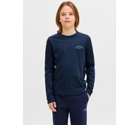 Langarmshirt JACK & JONES JUNIOR "JJCOLLEGE LOGO TEE LS CREW NECK JNR", Jungen, Gr. 128, navy blazer, Single Jersey, Obermaterial: 100% Baumwolle, bedruckt, unifarben, regular fit normal, Rundhals, Sh