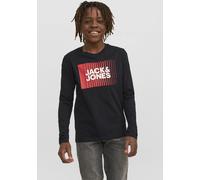Langarmshirt JACK & JONES JUNIOR "JJECORP stylisch, bequem, atmungsaktiv, pflegeleicht", Jungen, Gr. 140, schwarz, Jersey, Obermaterial: 100% Baumwolle, bedruckt, regular fit normal, Rundhals, Shirts