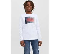 Langarmshirt JACK & JONES JUNIOR "JJECORP stylisch, bequem, atmungsaktiv, pflegeleicht", Jungen, Gr. 164, weiß, Jersey, Obermaterial: 100% Baumwolle, bedruckt, regular fit normal, Rundhals, Shirts Lan