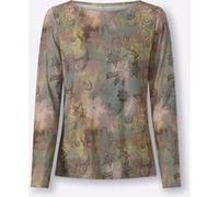 Langarmshirt HEINE "Druck-Shirt", Damen, Gr. 48, bunt (jade, graphit, bedruckt), 95% Viskose, 5% Elasthan, Paisley, bedruckt, gemustert, mehrfarbig, U-Boot-Ausschnitt, Shirts Langarmshirt (82803168-48