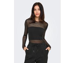 Langarmshirt JDY "JDYELSA NEW L/S O NECK TOP JRS NOOS", Damen, Gr. S, schwarz, Netz, Obermaterial: 90% Polyester, 10% Elasthan, transparent, unifarben, figurbetont hüftlang, U-Boot-Ausschnitt, gewellt