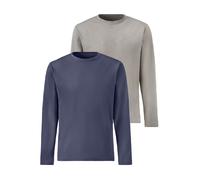 Langarmshirt JOHN DEVIN "mit Slub-Garn Struktur", Herren, Gr. L (52/54), blau (blau, grau), Slub, Obermaterial: 100% Baumwolle, unifarben, bequem lang, Rundhals, abgesteppte Kante, Shirts Langarmshirt