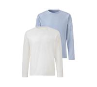 Langarmshirt JOHN DEVIN "mit Slub-Garn Struktur", Herren, Gr. XL (56/58), blau (hellblau, sanftes weiß), Slub, Obermaterial: 100% Baumwolle, unifarben, bequem lang, Rundhals, abgesteppte Kante, Shirts