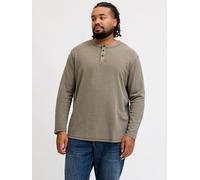 Langarmshirt "JPRBLUAARON LS HENLEY TEE PLS", Herren, Gr. 3XL, beige (crocodile), Jersey, Obermaterial: 97% Baumwolle, 3% Polyester, JACK & JONES PLUSSIZE, unifarben, regular fit normal, Rundhals, ger