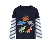 Langarmshirt Jungen Winter Dinosaurier Pullover Longsleeve Tshirt Kinder Dino Langarm Shirt 1 2 Jahre Gestreifte Ärmel Baumwolle Tops Dunkelblau Gr.92