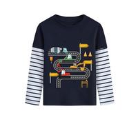 Langarmshirt Jungen Winter Traktor Bagger Kran Pullover Longsleeve Tshirt Kinder Langarm Shirt 2 3 Jahre Gestreifte Ärmel Baumwolle Tops Dunkelblau Gr.98