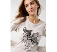 Langarmshirt KANGAROOS "Bambi & Klopfer", Damen, Gr. 32/34, beige (natur, meliert), Rippware, Obermaterial: 50% Baumwolle, 50% Polyester, bedruckt, figurbetont hüftbedeckend, Rundhals, Shirts Langarms