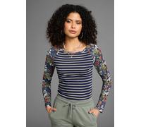 Langarmshirt KANGAROOS, Damen, Gr. 32/34, blau (marine, bunt), Rippware, Obermaterial: 100% Baumwolle, bedruckt, geblümt, gemustert, geringelt, gestreift, mehrfarbig, körpernah hüftlang, Rundhals, Rag