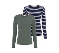 Langarmshirt KANGAROOS, Damen, Gr. 32/34, blau (marine gestreift, salbeigrün), Obermaterial: 95% Baumwolle, 5% Elasthan, gestreift, figurbetont, Shirts Langarmshirt, im Doppelpack, gestreift + uni (43