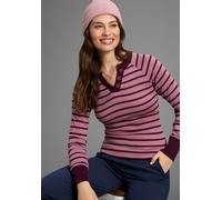 Langarmshirt KANGAROOS, Damen, Gr. 32/34, lila, Rippware, Obermaterial: 100% Baumwolle, gestreift, figurbetont hüftbedeckend, Rundhals, Rippbündchen kontrastfarben, Shirts Langarmshirt, mit Henley-Aus
