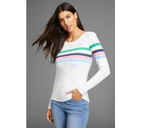 Langarmshirt KANGAROOS, Damen, Gr. 32/34, weiß, Rippware, Obermaterial: 100% Baumwolle, gestreift, sehr figurbetont hüftbedeckend, Rundhals, Shirts Langarmshirt, mit bunten Streifen (67933119-32) weiß