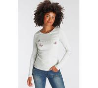 Langarmshirt KANGAROOS, Damen, Gr. 36/38, blau (hellblau), Rippware, Obermaterial: 100% Baumwolle, bedruckt, kontrastfarbene Details, unifarben mit Farbeinsatz, sehr figurbetont hüftbedeckend, Rundhal