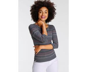 Langarmshirt KANGAROOS, Damen, Gr. 36/38, blau, Rippware, Obermaterial: 100% Baumwolle, bedruckt, gemustert, sehr figurbetont hüftbedeckend, Rundhals, Shirts Langarmshirt, sehr figurbetonte Passform,