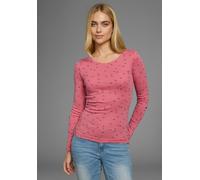 Langarmshirt KANGAROOS, Damen, Gr. 36/38, lila (himbeere, gemustert), Rippware, Obermaterial: 60% Baumwolle, 40% Polyester, bedruckt, unifarben, sehr figurbetont hüftbedeckend, Rundhals, krempelbar, S