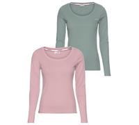 Langarmshirt KANGAROOS, Damen, Gr. 36/38, rosa (rosa, grün), Jersey, Obermaterial: 100% Baumwolle, bedruckt, kontrastfarbene Details, unifarben, Basic hüftbedeckend, Rundhals, Shirts Langarmshirt, Lan