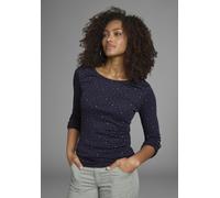 Langarmshirt KANGAROOS, Damen, Gr. 40/42, blau (marine, gemustert), Rippware, Obermaterial: 100% Baumwolle, bedruckt, unifarben, sehr figurbetont hüftbedeckend, Rundhals, krempelbar, Shirts Langarmshi