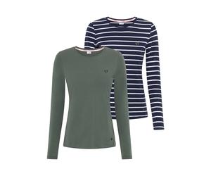Langarmshirt KANGAROOS, Damen, Gr. 40/42, marine gestreift, salbeigrün, Obermaterial: 95% Baumwolle, 5% Elasthan, gestreift, figurbetont, Rundhals, Shirts Langarmshirt, im Doppelpack, gestreift + uni