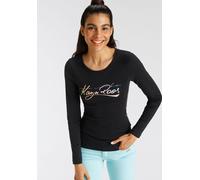 Langarmshirt KANGAROOS, Damen, Gr. 40/42, schwarz, Rippware, Obermaterial: 100% Baumwolle, bedruckt, kontrastfarbene Details, unifarben mit Farbeinsatz, sehr figurbetont hüftbedeckend, Rundhals, Shirt